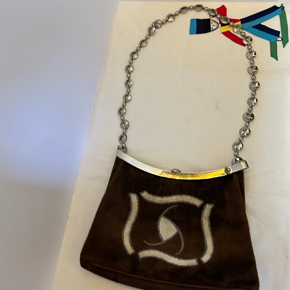 Vintage Zenith Brown Suede Designer Chain Shoulder Bag with Mirror - Picture 2 of 9